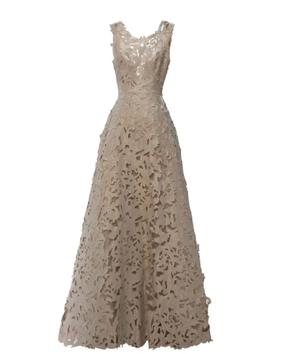 Gemy Maalouf Fully Intricated Lace Dress - Long Dresses In Neutrals