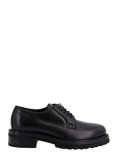 Off-white Derby Leather Shoe With Engraved Logo In Black