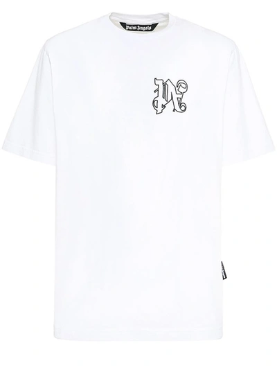 Palm Angels Embroidered Monogram Cotton T-shirt In White