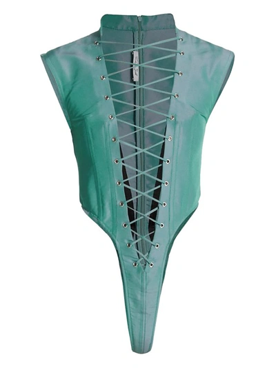 Laquan Smith Utility Lace-up Bodysuit In Aqua