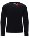 THOM BROWNE VIRGIN WOOL SWEATER WITH ICONIC TRICOLOR DETAILS