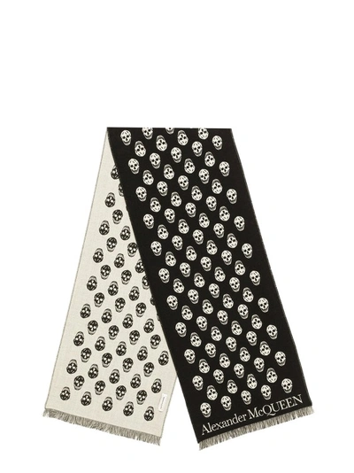 Alexander Mcqueen Wool Scarf With Skull Motif In Black