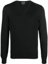 Tom Ford V-neck Black Wool Jersey With Long Sleeves In Black