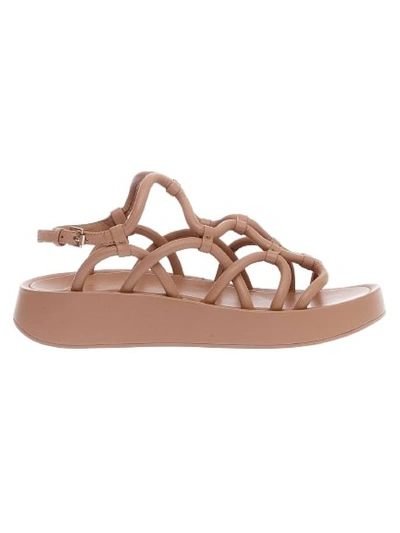 Ash Beige Leather Sandal Rubber Sole In Brown