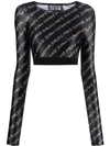 Versace Jeans Couture All-over Print Black Top In Black