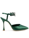 Manolo Blahnik Mabina 105 Crystal Embellished Satin Pumps In Green