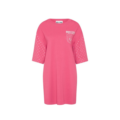 Moschino Couture Cotton Crystal Teddy Dress In Pink