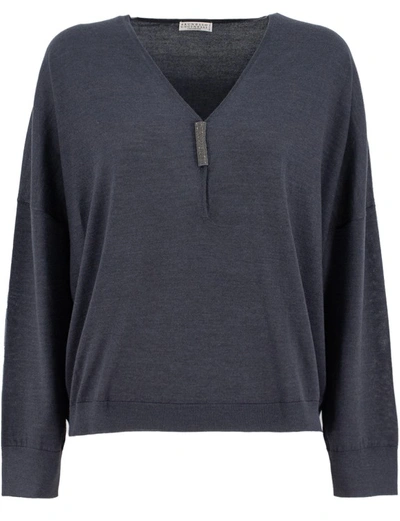 Brunello Cucinelli Cashmere And Silk Sweater In Grey