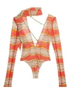 Jacquemus Le Body Abanaba Print Asymmetric Strap Thong Bodysuit In Orange