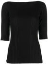 Calvin Klein Boat-neck Ribbed-knit Top In Black