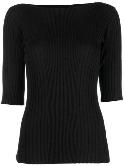 Calvin Klein Boat-neck Ribbed-knit Top In Black