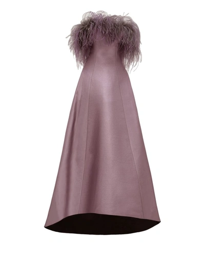 Gemy Maalouf Off Shoulder Dress With Feathers In Grey