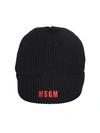 MSGM BLACK SIGNATURE BEANIE HAT WITH EMBROIDERED LOGO
