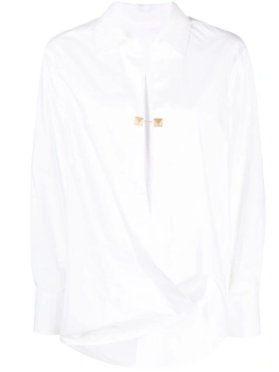 Valentino Sartorial Popeline Roman Stud Toggle Collared Shirt In White