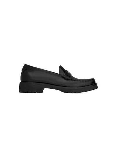 Saint Laurent Le Loafer Monogram Penny Slippers In Smooth Leather In Black