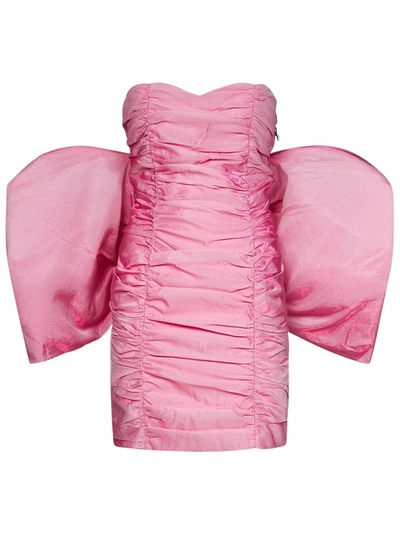 Rotate Birger Christensen Sheer Satin Bow Dress In Pink