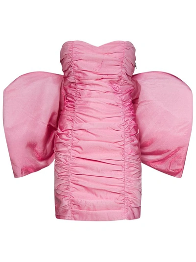 Rotate Birger Christensen Bow-embellished Ruched Minidress In Pink
