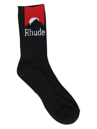 Rhude Logo嵌花棉混纺针织袜 In Black