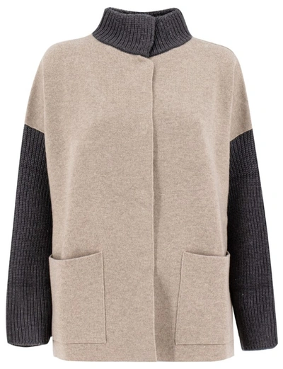 Le Tricot Perugia Knitted Collar Cardigan In Neutrals