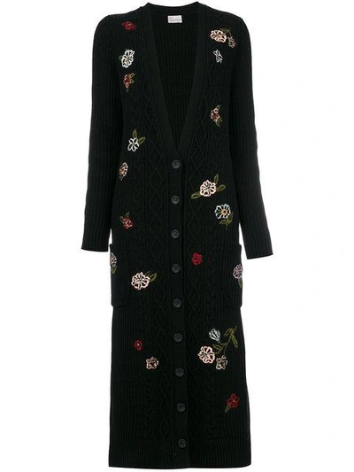 Red Valentino Long Floral Wool Blend Knit Cardigan In Multicolor
