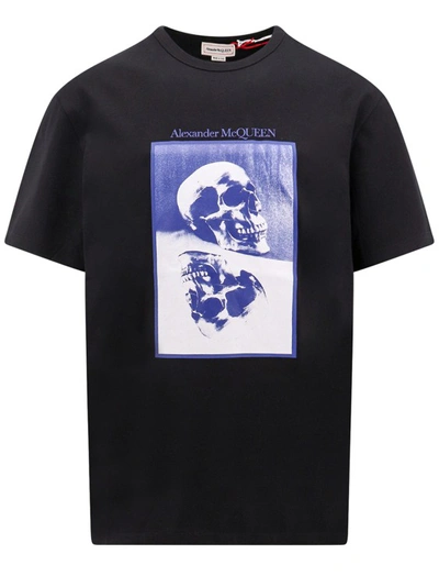 Alexander Mcqueen Reflected Skull Print Cotton T-shirt In Black