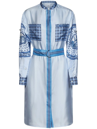 Burberry Checkered Silk Chemisier Dress With Belted Waist And Long Sleeves In White