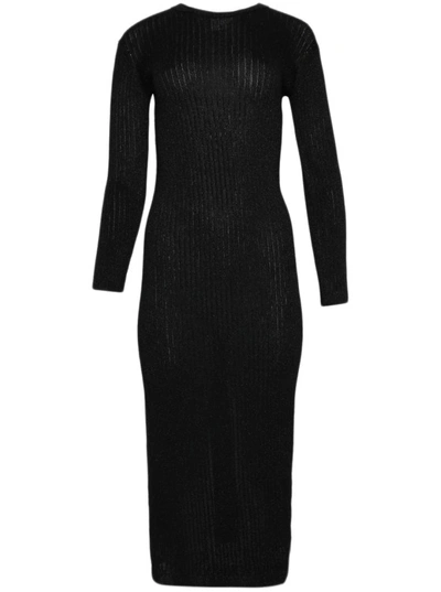 Alexandra Golovanoff Robe Maxi Ribbed Dress In Black
