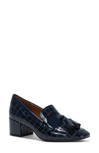 Donald Pliner Kressida Croc Embossed Tassel Loafer In Navy