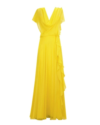 Gemy Maalouf Draped Yellow Chiffon Dress - Long Dresses
