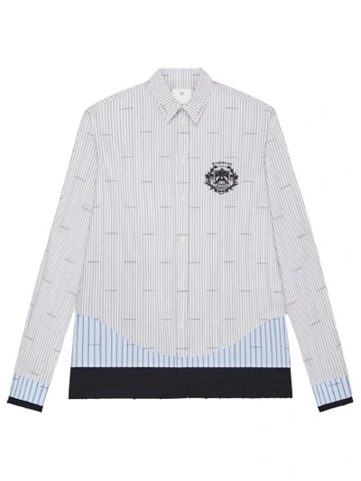 Givenchy Cotton Poplin Stripe Logo Shirt In Grey