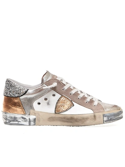 Philippe Model Paris White Glitter Powder Sneakers In Multicolor