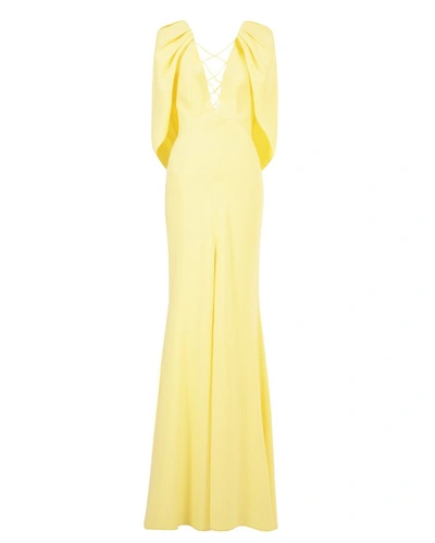 Gemy Maalouf Cape-like Lemon Dress - Long Dresses In Yellow