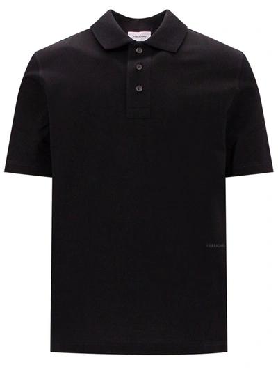 Ferragamo Short-sleeved Cotton Polo Shirt In Black