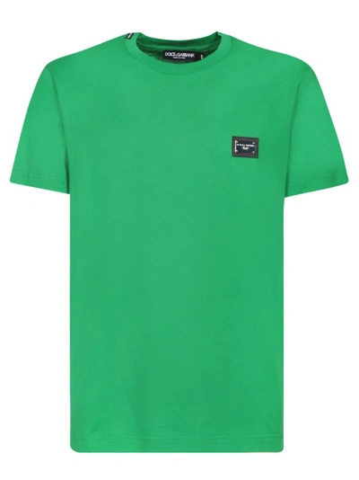 Dolce & Gabbana Cotton Logo Plaque T-shirt From Dolce&gabbana In Green