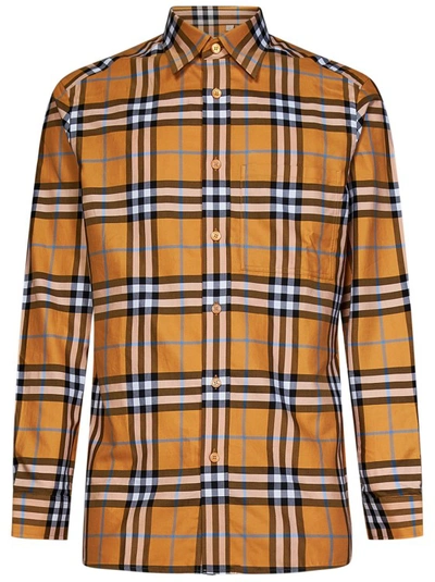 Burberry Long-sleeved Check Motif Cotton Shirt In Orange