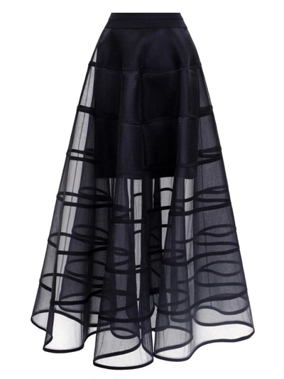 Gemy Maalouf Laser-cut Chiffon Top With Cage-like Skirt In Black