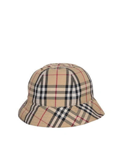 Burberry Bucket Hat With Iconic House-check Print In Beige