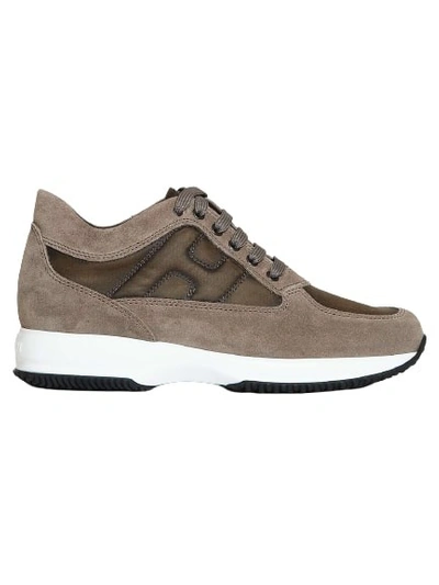 Hogan Interactive Sneakers In Beige Suede And Fabric In Brown