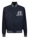 Msgm Navy Embroidered Bomber Jacket In Blue