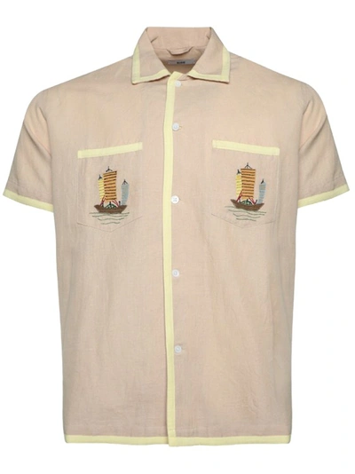 Bode Ship Applique Short Sleeve Shirt In Yellow