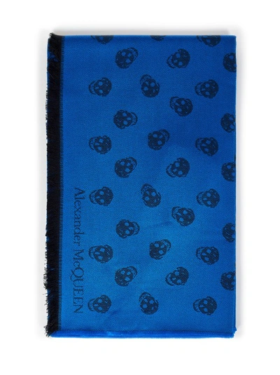 Alexander Mcqueen All-over Skull Print Scarf In Blue