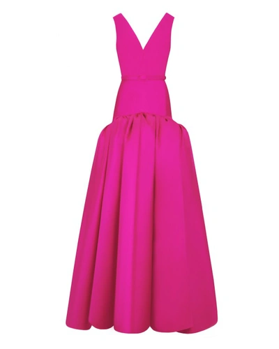 Gemy Maalouf Satin V-neckline Gown In Pink