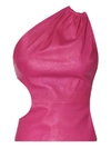 AMIRI ASYMMETRIC LEATHER TOP FUCHSIA PINK