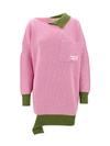 Marni Asymmetric Raw-edge Ribbed Jumper In Pink