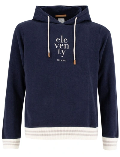 ELEVENTY BLUE RIBBED EDGES HOODIE