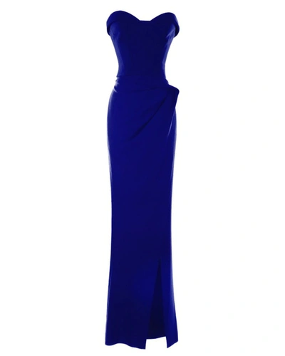 Gemy Maalouf Strapless Blue Crepe Dress - Long Dresses