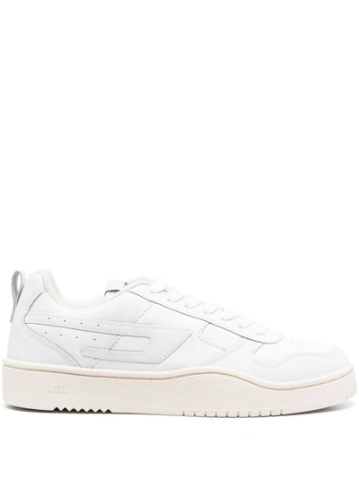 Diesel Low-top Leather Sneakers With D Patch In White