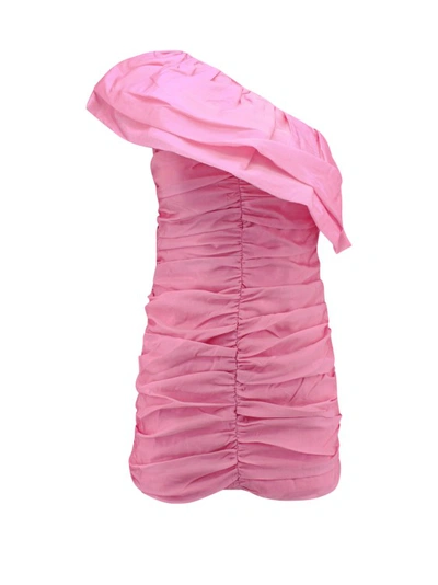 Rotate Birger Christensen Rotate Cameo Pink Sheer Stain Ruffle One Shoulder Mini Dress