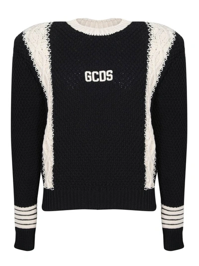 Gcds Crochet-effect Cotton Oversized Sweater In Black