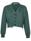 Marni Womens Cropped Rip-effect Cotton-knit Cardigan Peacock In Green